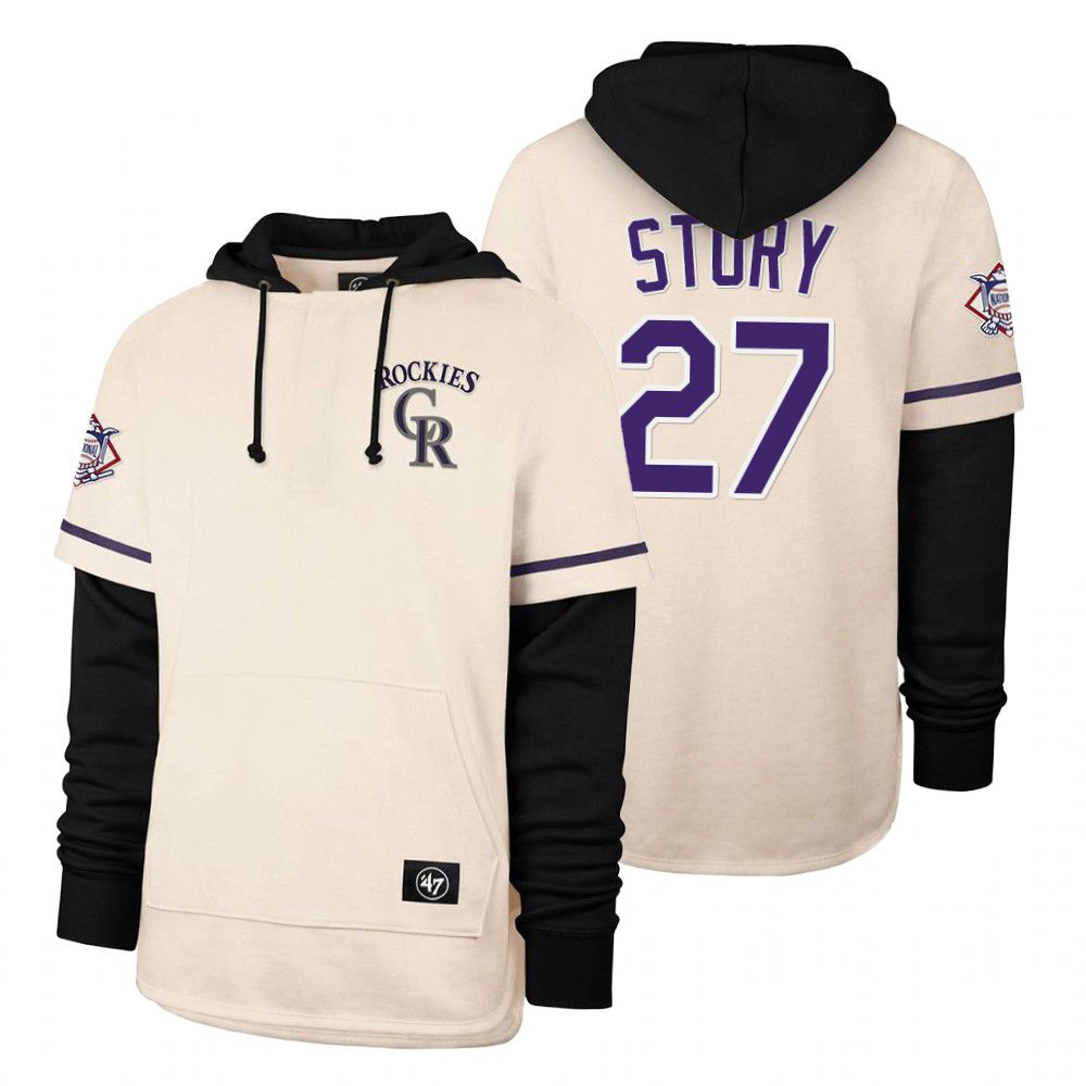 Men Colorado Rockies #27 Stury Cream 2021 Pullover Hoodie MLB Jersey